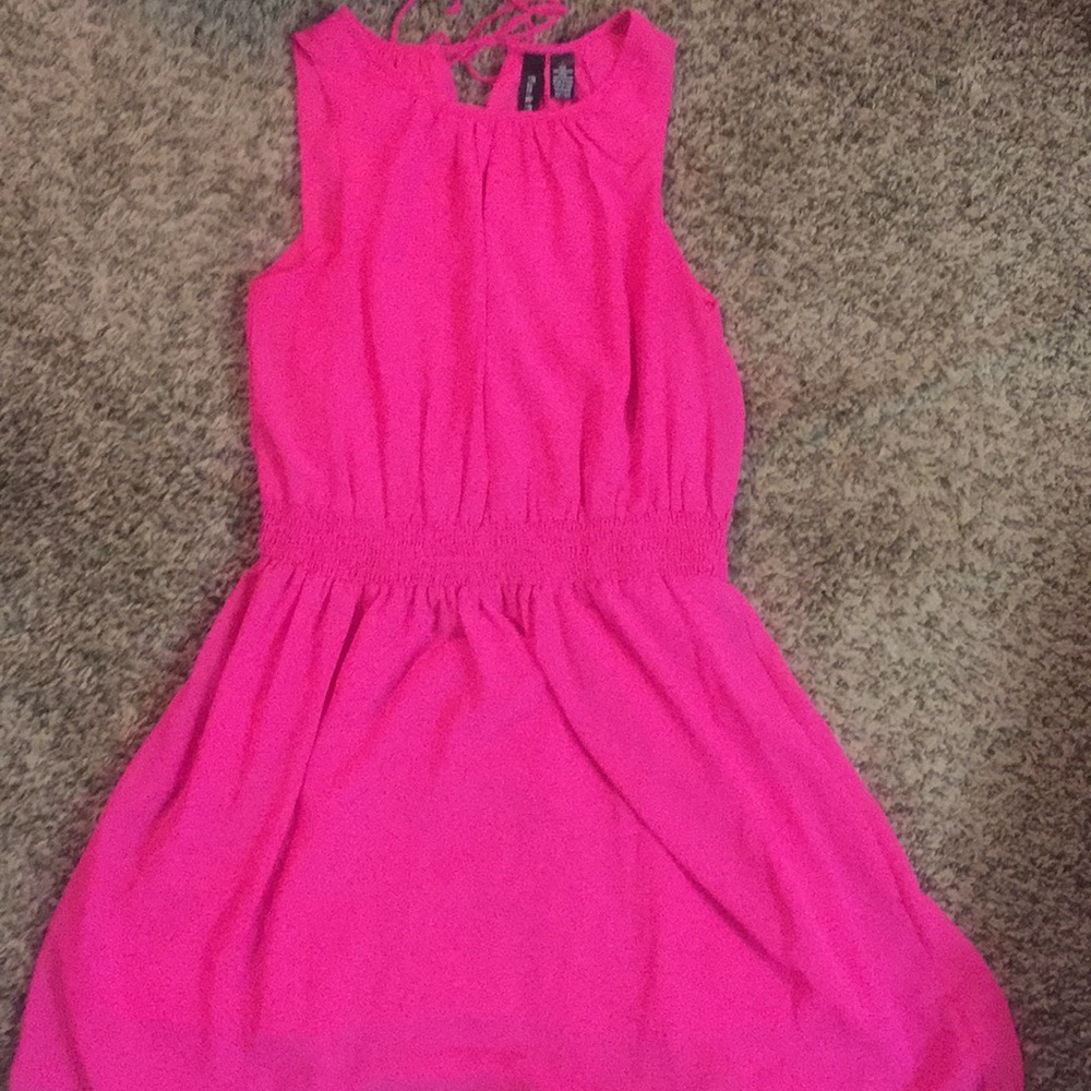 Bright pink open-back dress